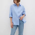 Oversize Kesim Keten Gömlek Mavi