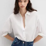 Oversize Kesim Keten Gömlek Beyaz