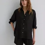 Oversize Kesim Keten Gömlek Siyah
