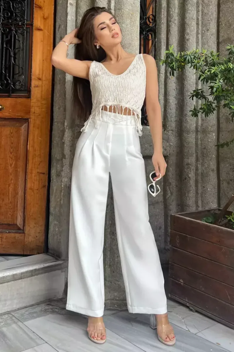 Yüksek Bel Kumaş Pantolon Beyaz - Zara - Ürün Görseli 1