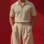 dokulu bej polo yaka triko tişört