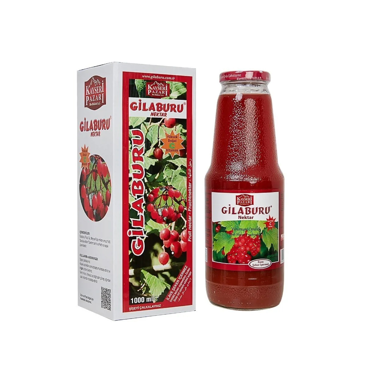 Gilaburu Suyu Nektarı 1000 ml Cam Şişe Şeker İlavesiz - KAYSERİ PAZARI - Ürün Görseli 1