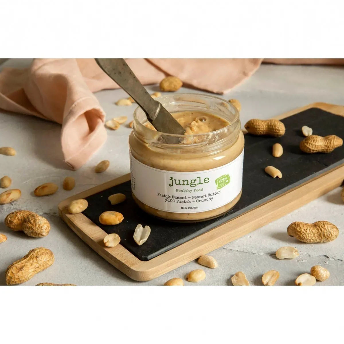Katkısız Fıstık Ezmesi Sade Parçacıklı (Crunchy) 280gr - JUNGLE - Ürün Görseli 1