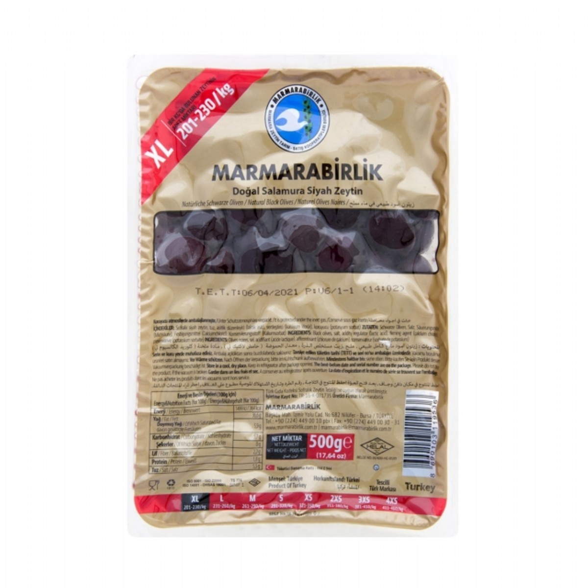 Marmara Birlik Mega Vakum Zeytin 201-230 Xl 500 Gr