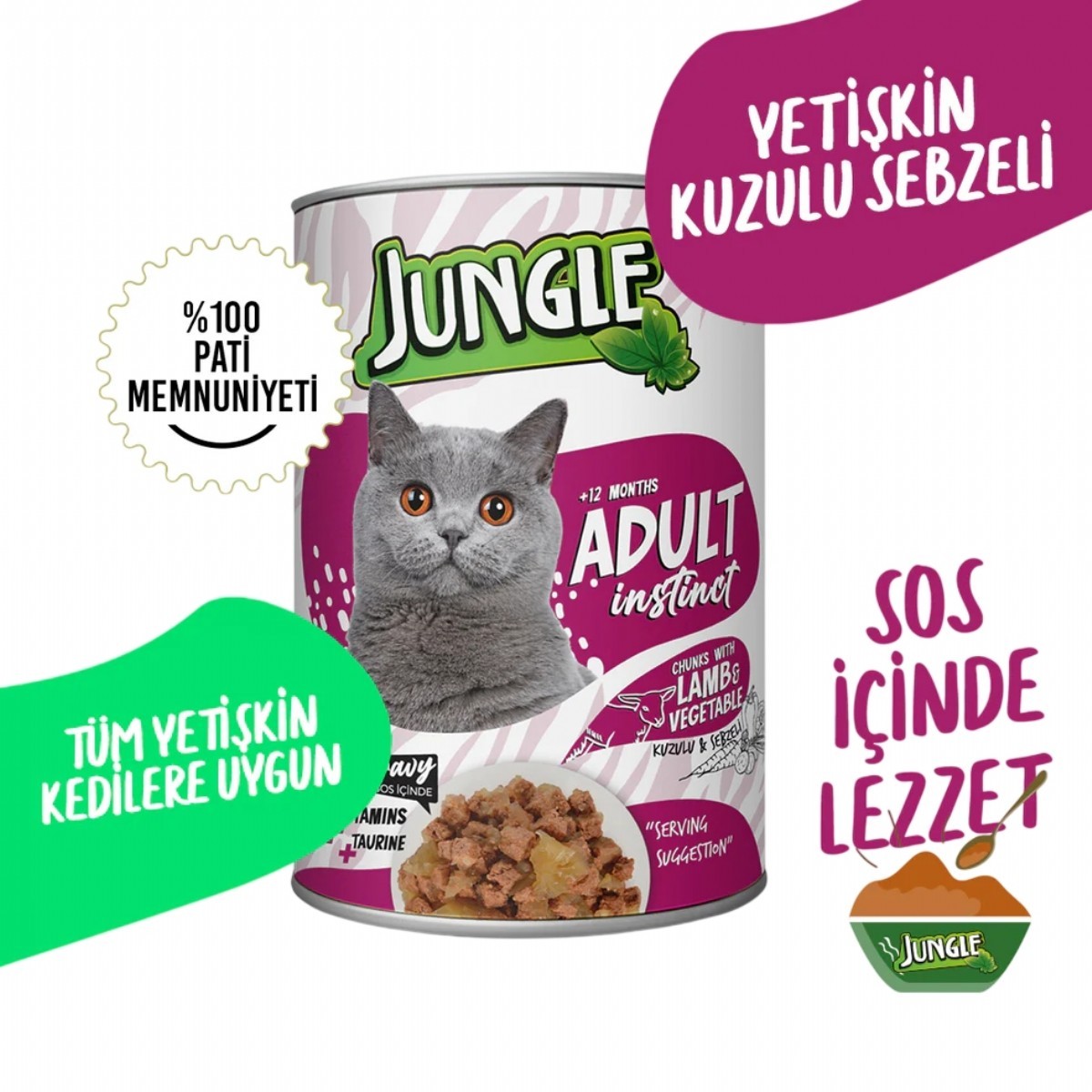 Jungle Kuzulu ve Sebzeli Soslu Yetişkin Kedi Konservesi 400 Gr