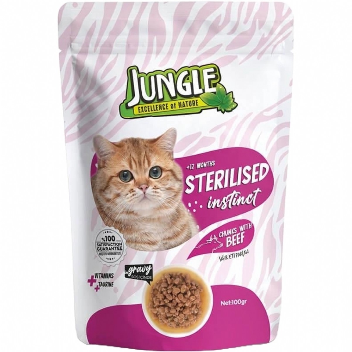Jungle Pouch Kısır Kedi Dana Et Parçalı 100Gr