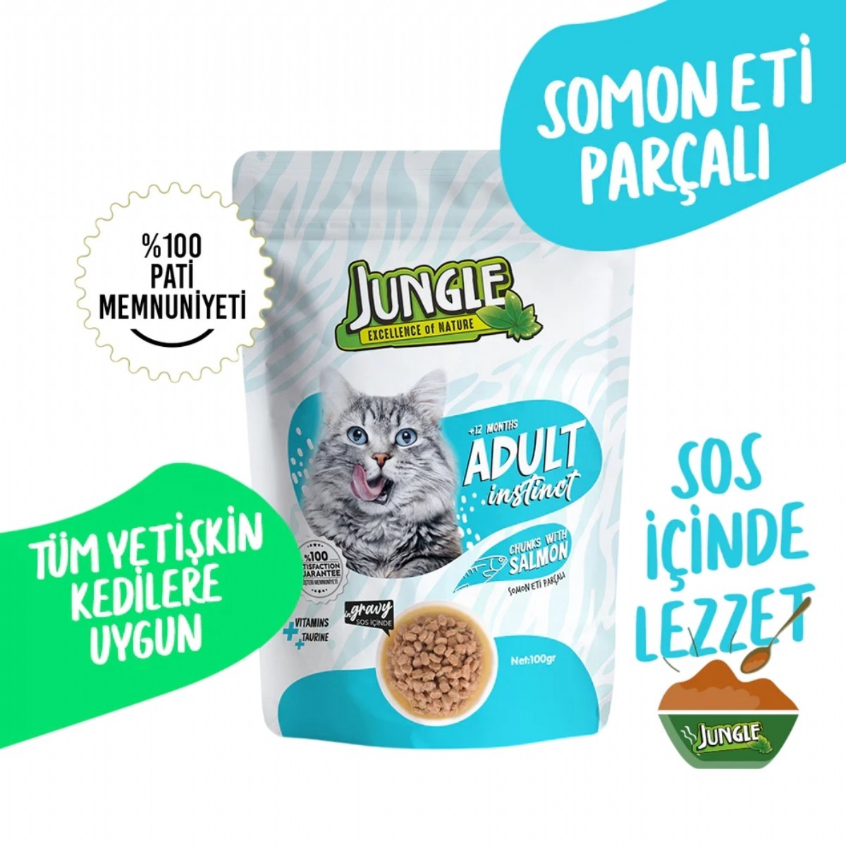 Jungle Pouch Somonlu Yetişkin Kedi Yaş Mama 100 Gr
