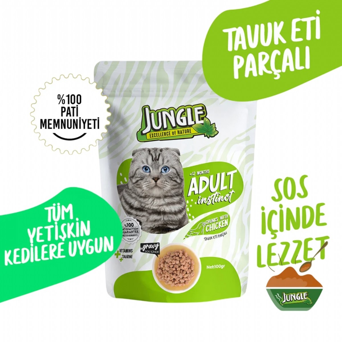 Jungle Pouch Tavuklu Yetişkin Kedi Yaş Mama 100 Gr