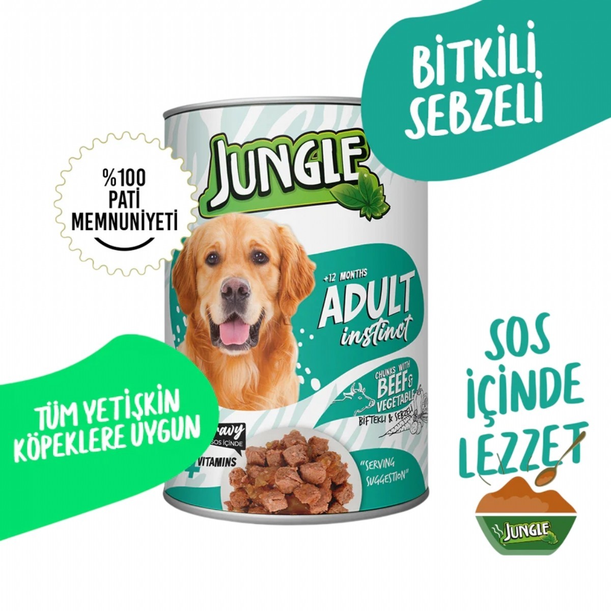Jungle Biftekli ve Sebzeli Soslu Yetişkin Köpek Konservesi 400 Gr