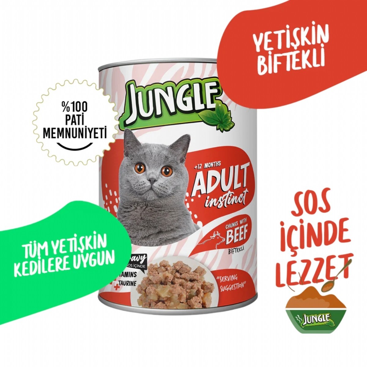 Jungle Sığır Etli Soslu Yetişkin Kedi Konservesi Maması 400 Gr