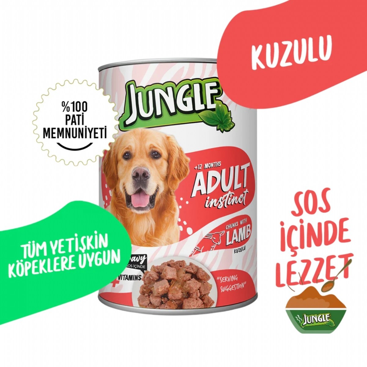 Jungle Kuzulu ve Av Hayvanlı Soslu Yetişkin Köpek Konservesi 400 Gr