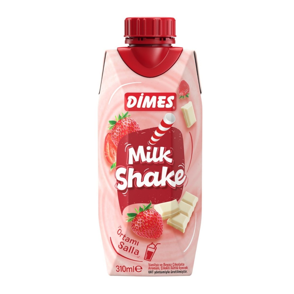 Dimes Milkshake Vanilya Beyaz Çikolata Aromalı Çilekli 310 Ml