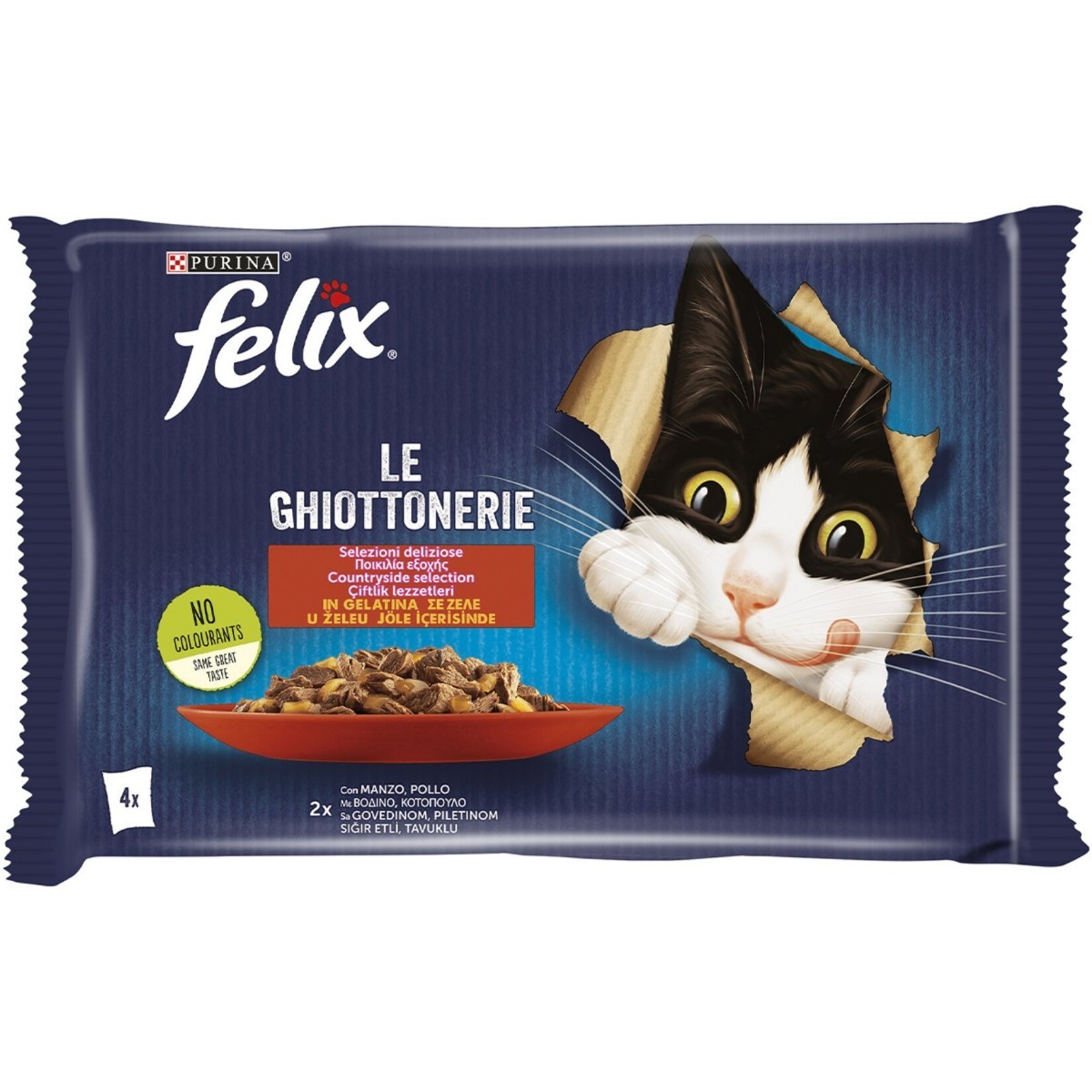Felix Sığır Etli ve Tavuklu Yaş Kedi Maması 4x85 Gr