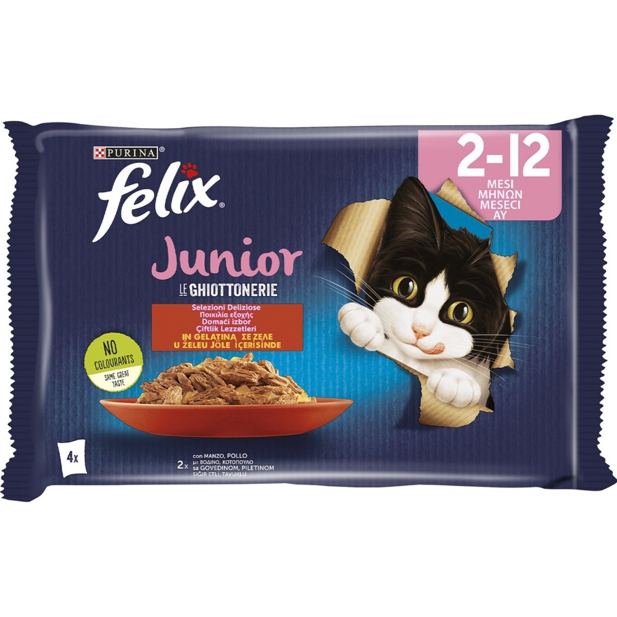 Felix Junior Sığır Etli ve Tavuklu Yaş Yavru Kedi Maması 4x85 Gr