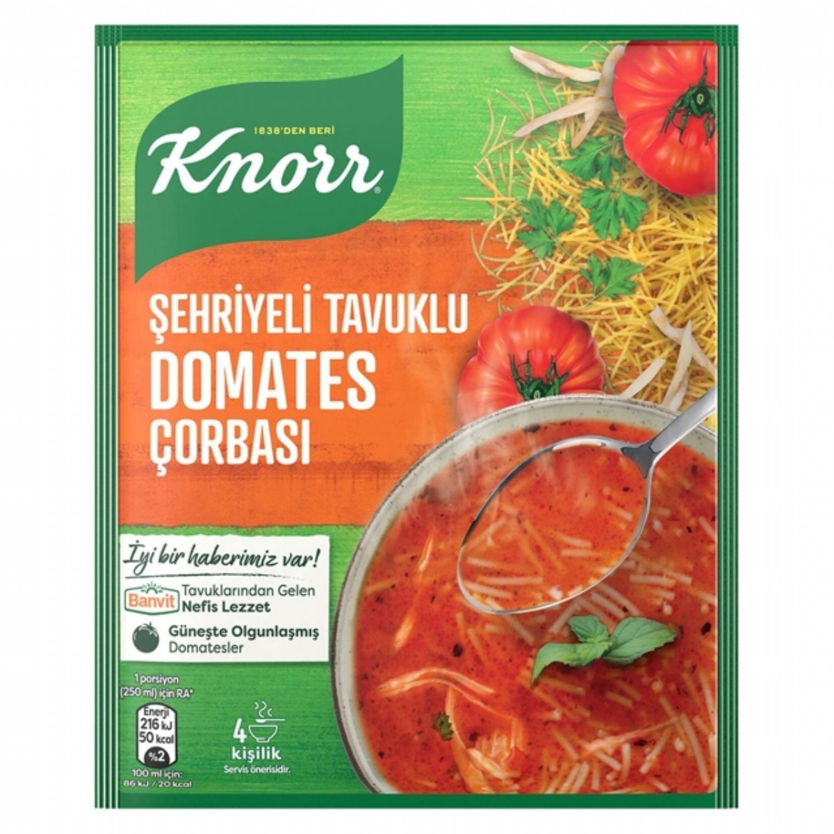 Knorr Hazır Çorba Şehriyeli Tavuklu Domates Çorbası 4 Kişilik 76 Gr