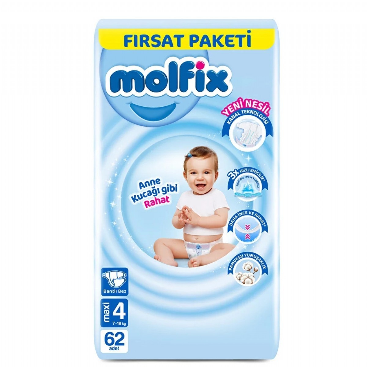 Molfix Maxi 4 Numara 7-18 Kg Bebek Bezi 62 Adet