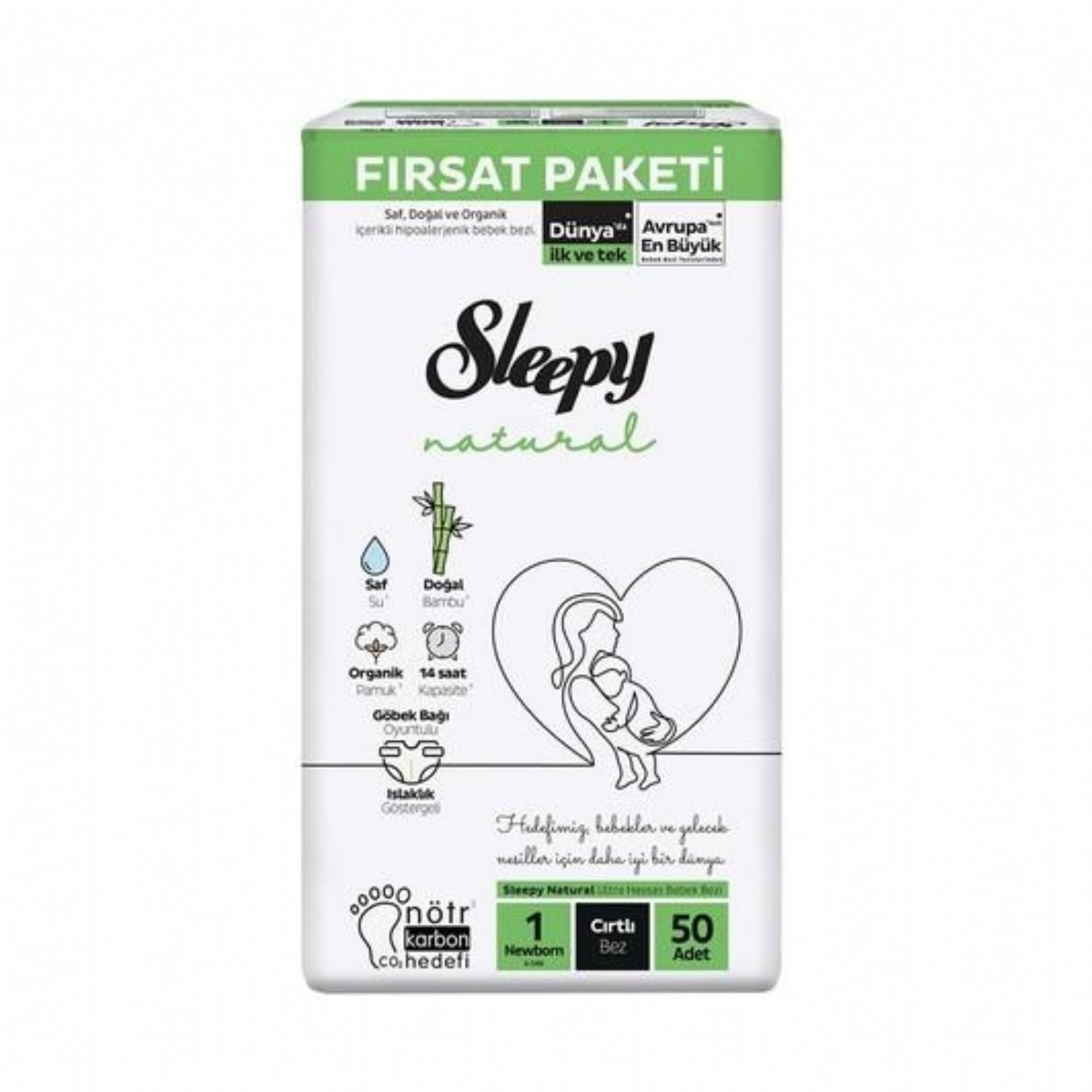 Sleepy Natural Fırsat Paket 1 Numara Yenidoğan Bebek Bezi 50 Adet