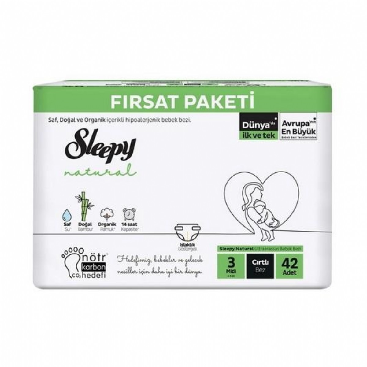 Sleepy Natural Fırsat Paket 3 Numara Midi Bebek Bezi 42 Adet