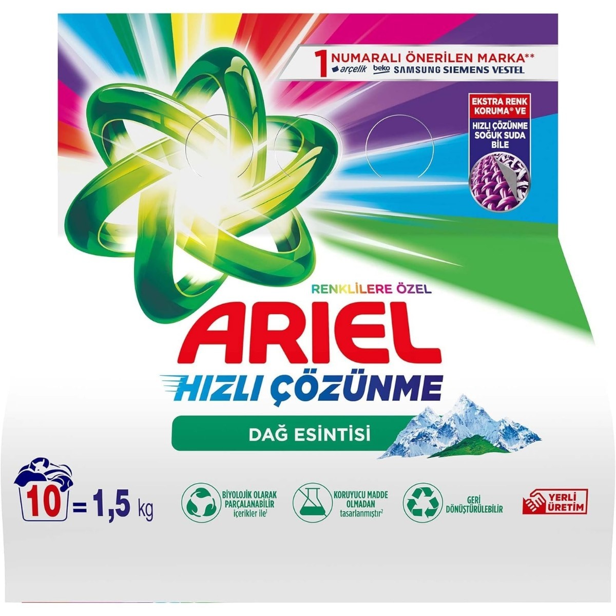 Ariel Dağ Esintisi Renklilere Özel Hızlı Çözünme Toz Çamaşır Deterjanı 1,5 Kg