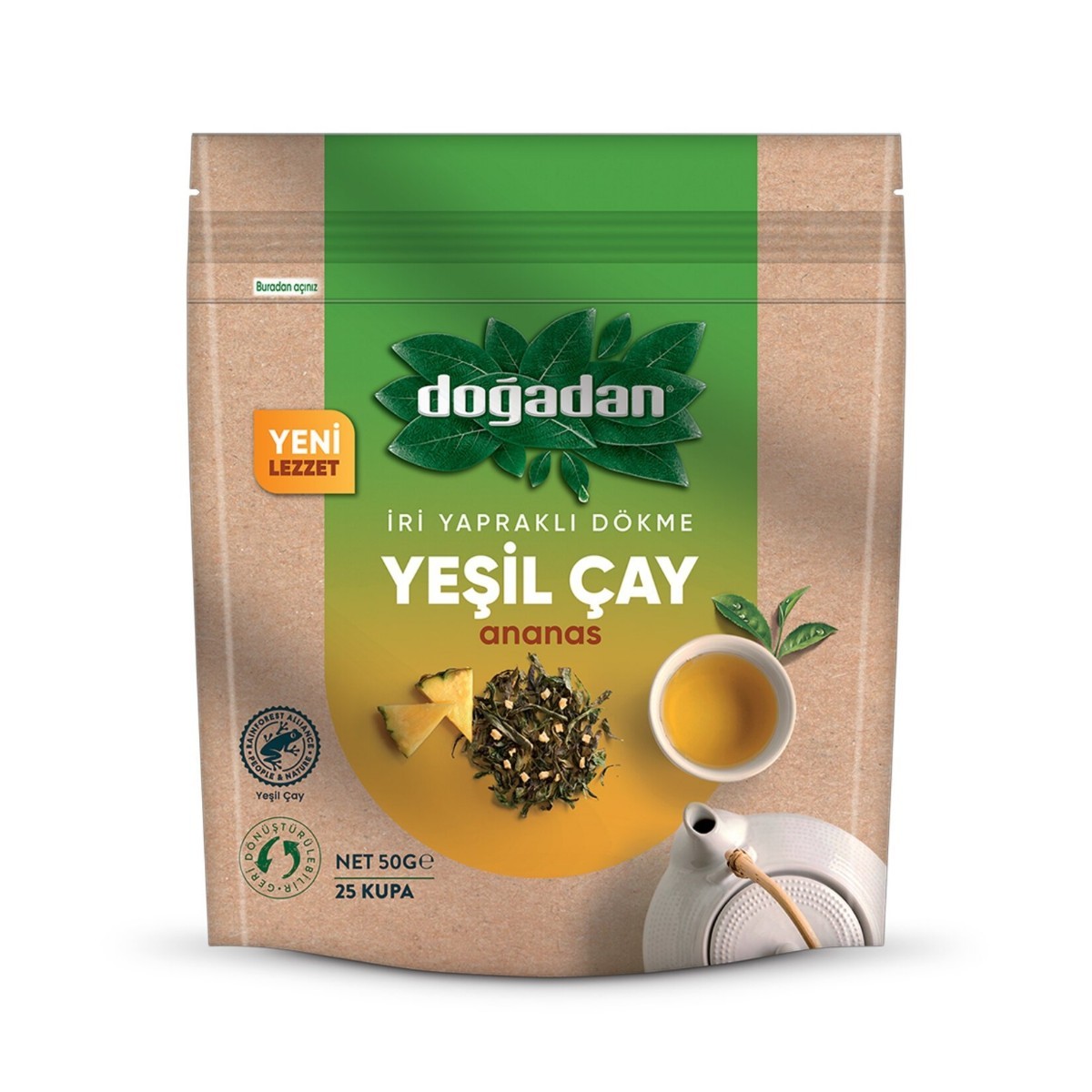 Doğadan İri Yapraklı Ananaslı Dökme Yeşil Çay 50 Gr