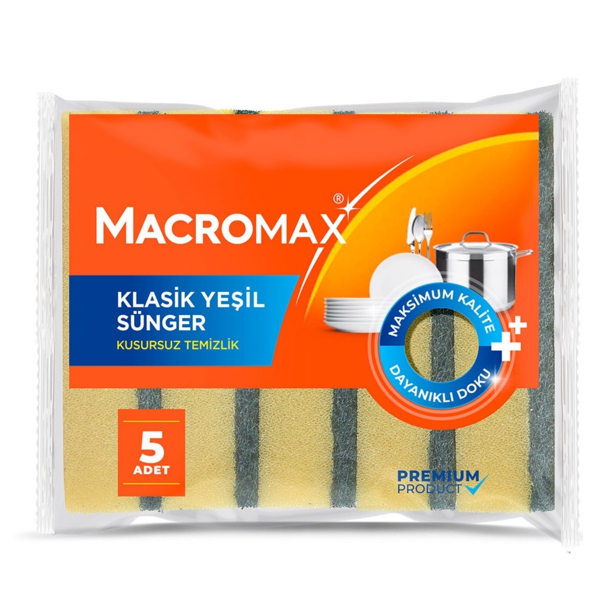 Macromax Klasik Yeşil Düz Sünger 5'li