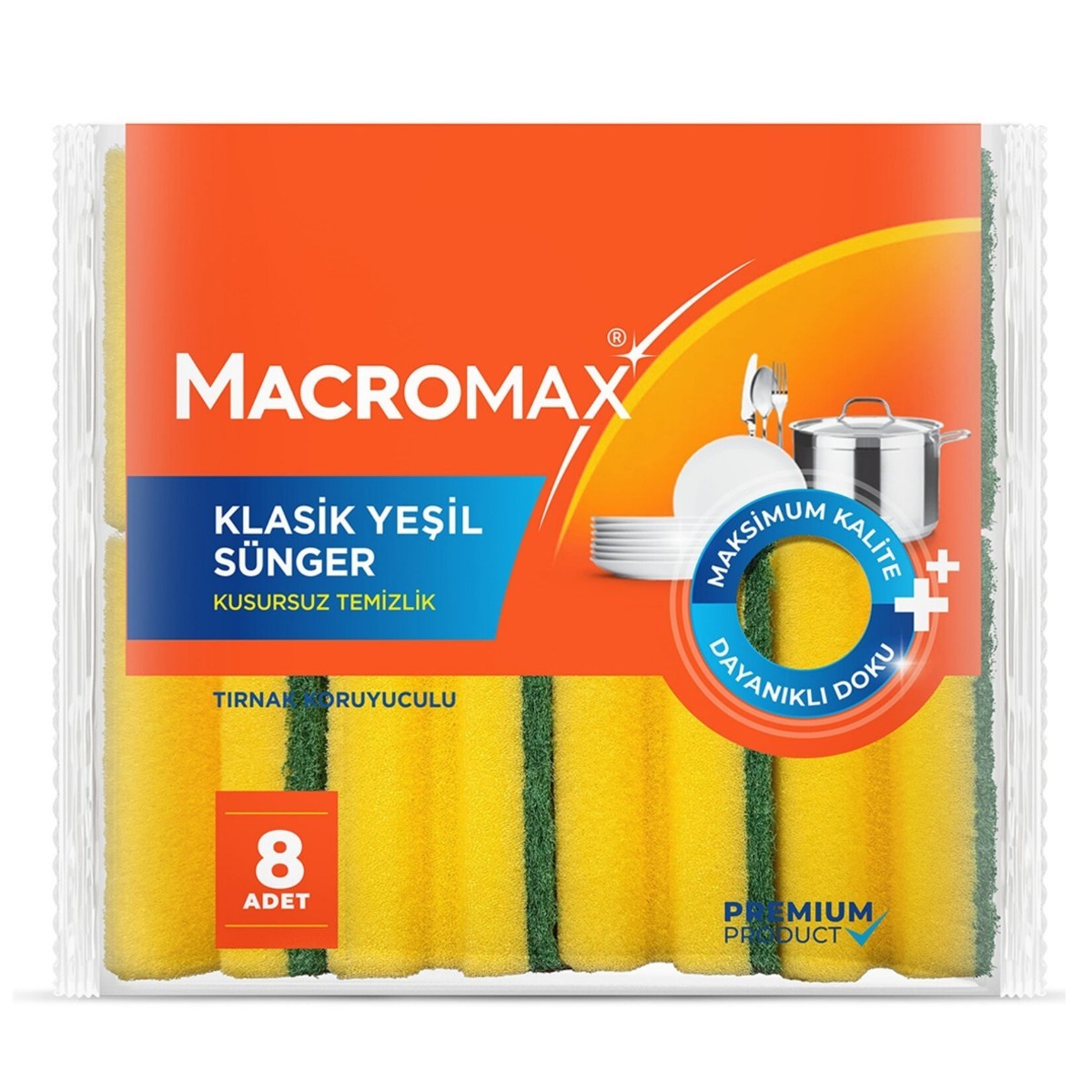 Macromax Klasik Yeşil Oluklu Sünger 8'li