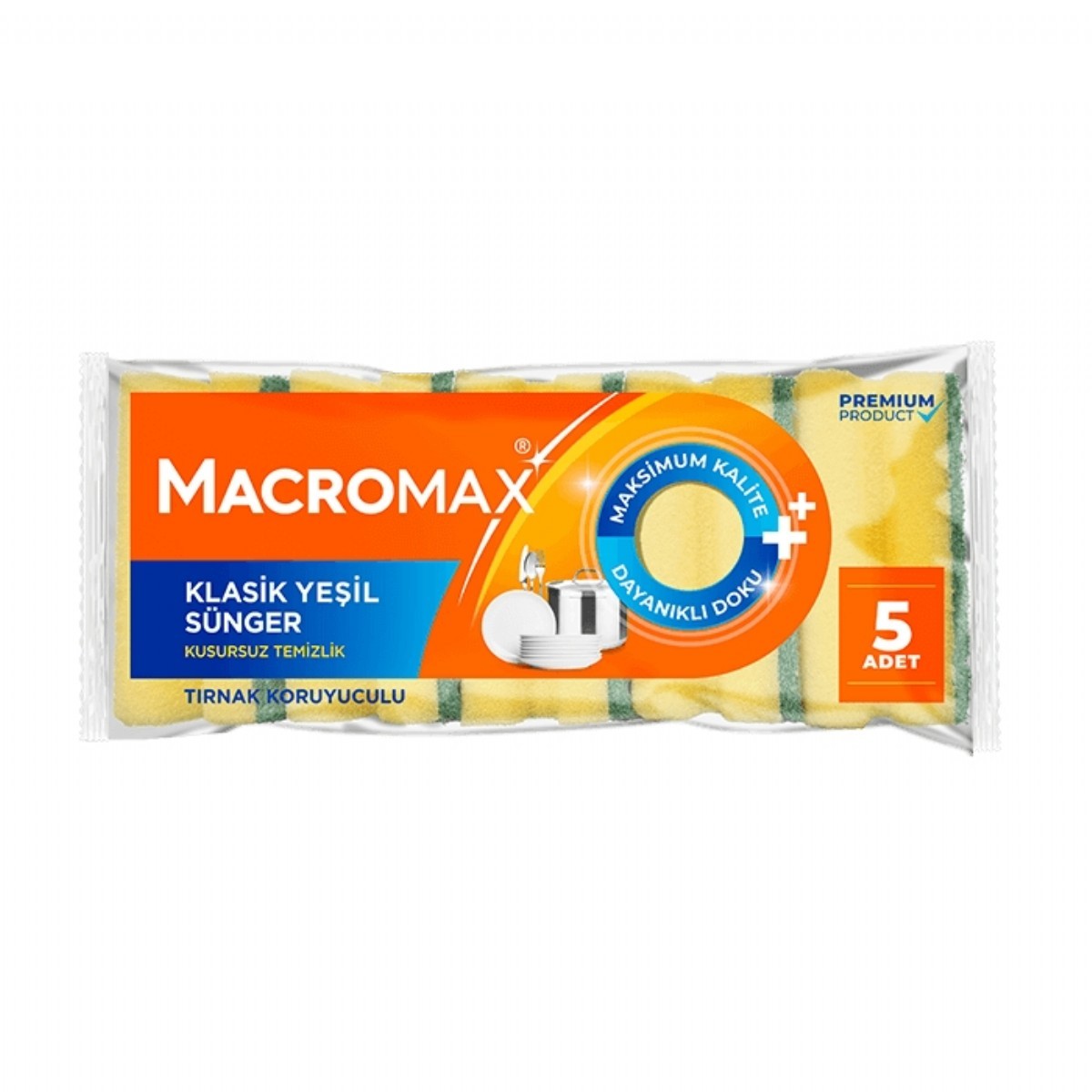 Macromax Klasik Tırnak Koruyucu Oluklu Bulaşık Süngeri 5'li