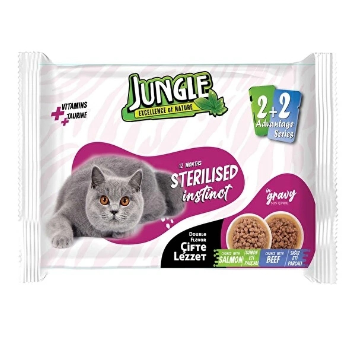 Jungle Somon Biftek Çift Lezzet Kısır Kedi Maması 4x100 Gr