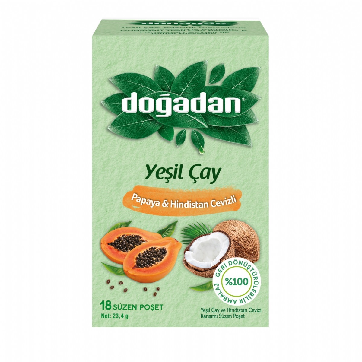Doğadan Papaya Hindistan Cevizli Yeşil Çay 18'li