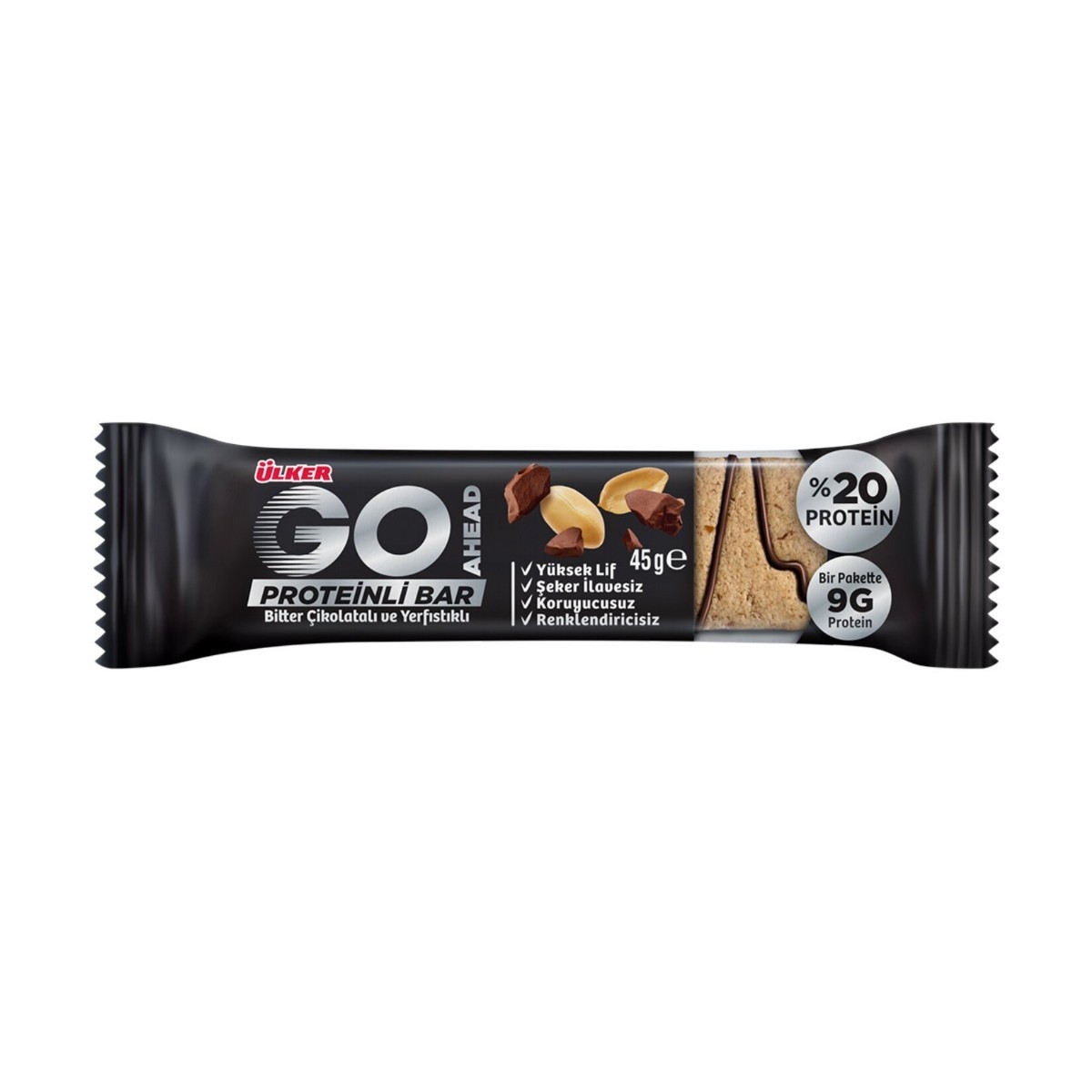Ülker Go Ahead Bitter Çikolatalı Yer Fıstıklı Protein Bar 45 Gr