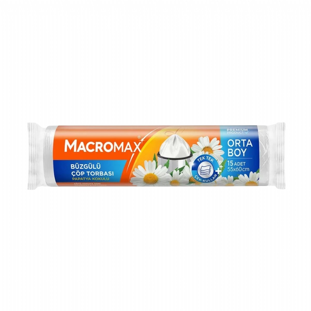Macromax Papatya Kokulu Büzgülü Orta Boy Çöp Poşeti Torbası 15li