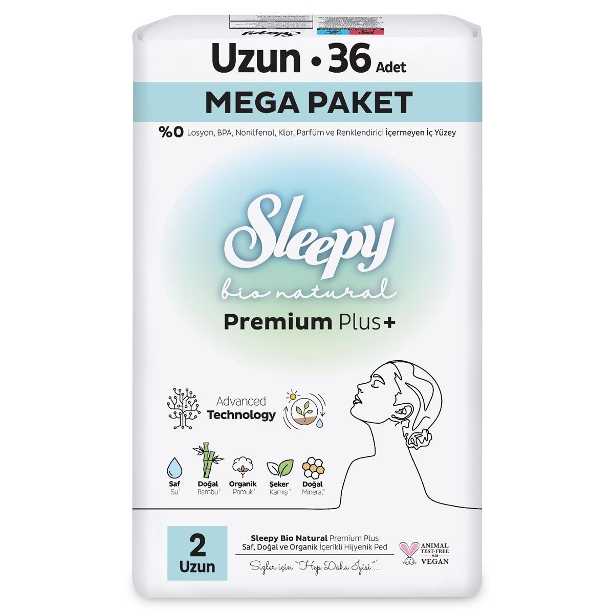 Sleepy Bio Natural Premium Plus Mega Paket Uzun Hijyenik Ped 36 lı