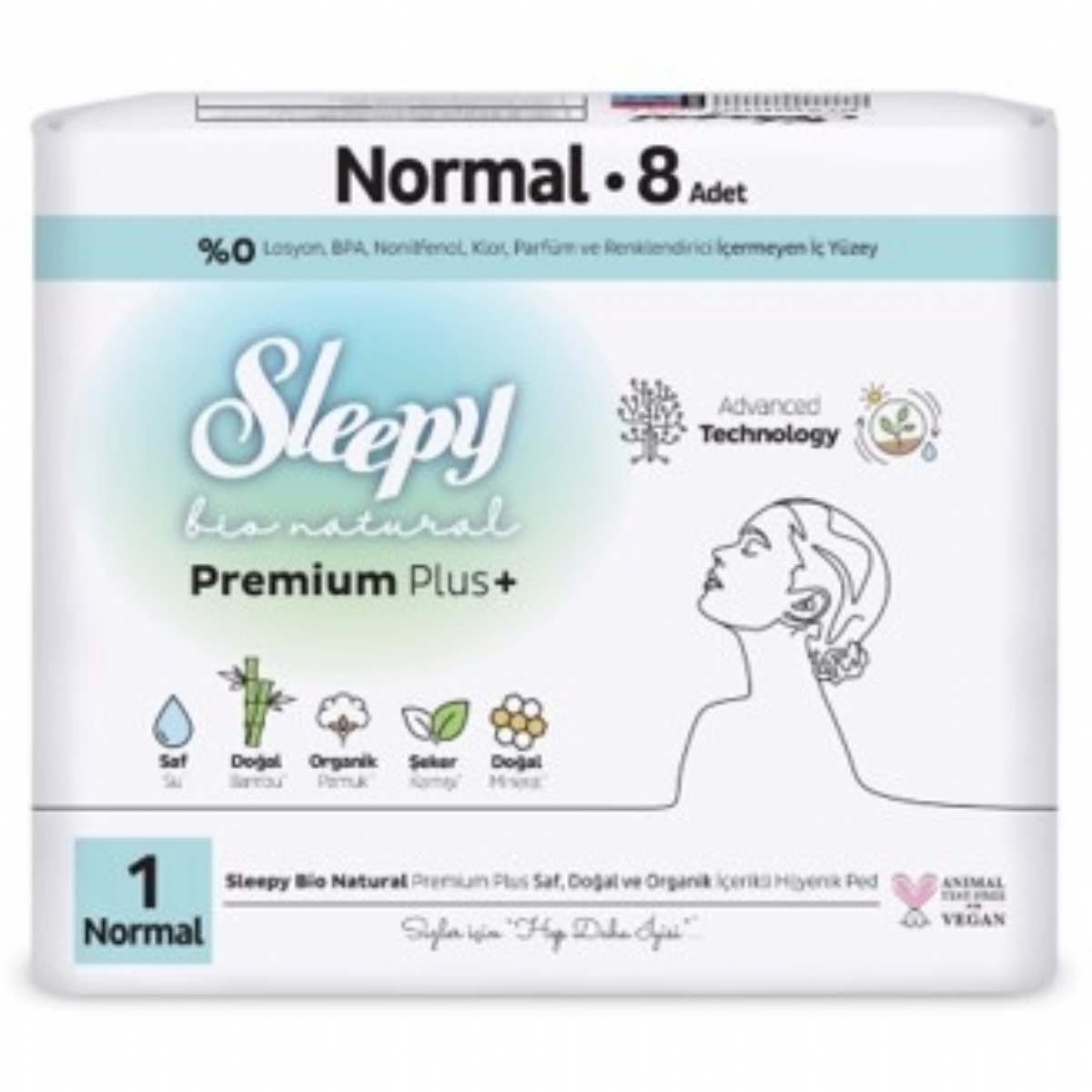 Sleepy Bio Natural Premium Plus Mega Paket Normal Hijyenik Ped 8 li