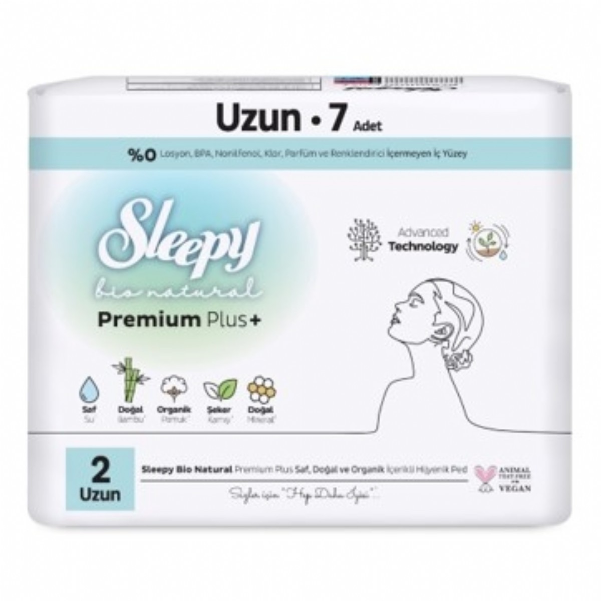 Sleepy Bio Natural Premium Plus Mega Paket Uzun Hijyenik Ped 7 li