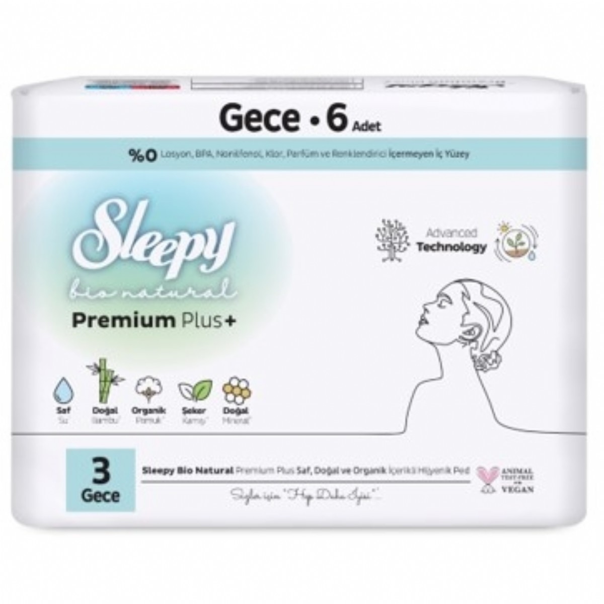 Sleepy Bio Natural Premium Plus Mega Paket Gece Hijyenik Ped 6 lı