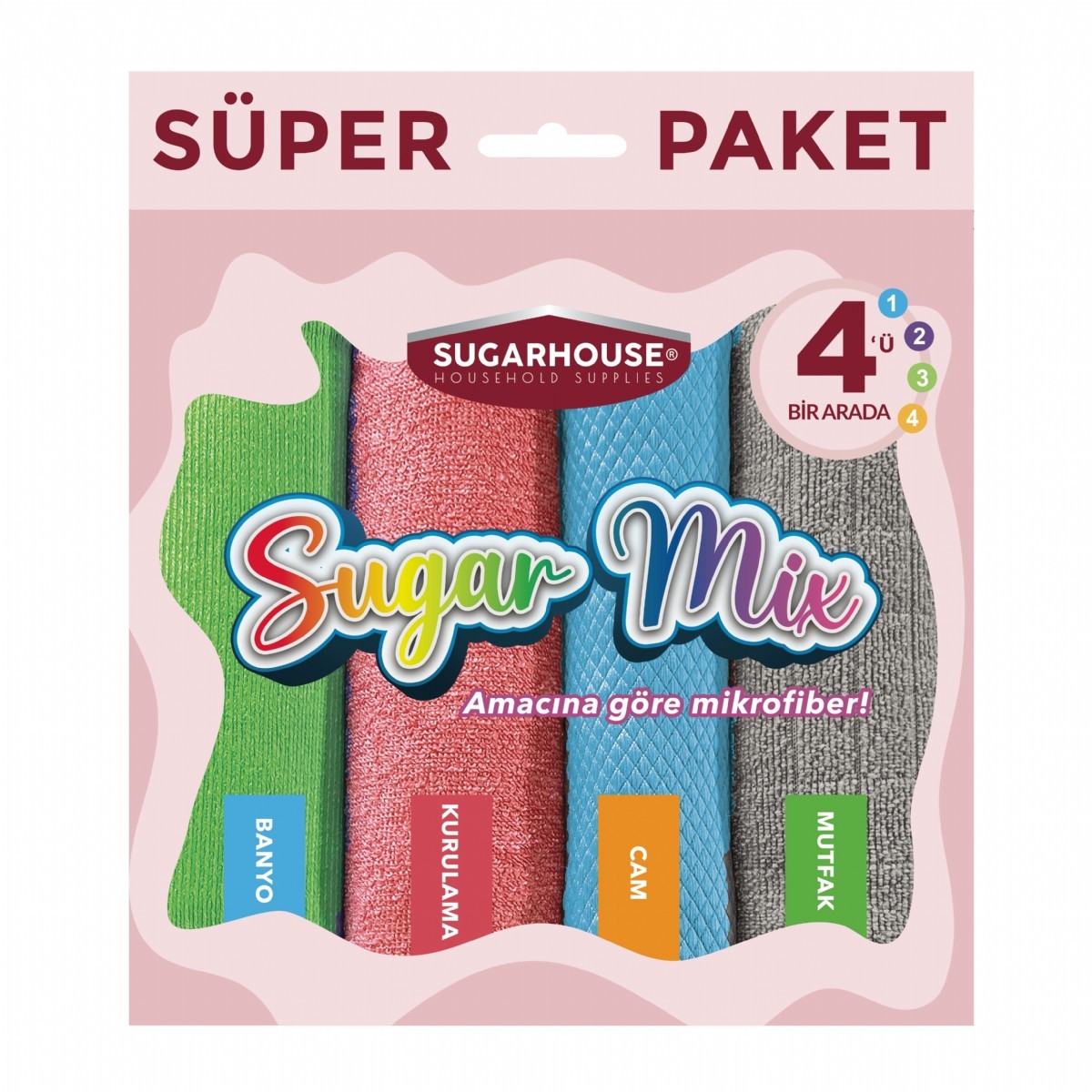 Sugar House Mix Mikrofiber Temizlik Bezi 4 lü
