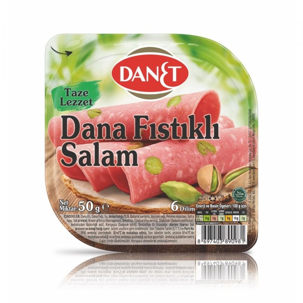 Danet Dilimli Dana Fıstıklı Salam 50 Gr