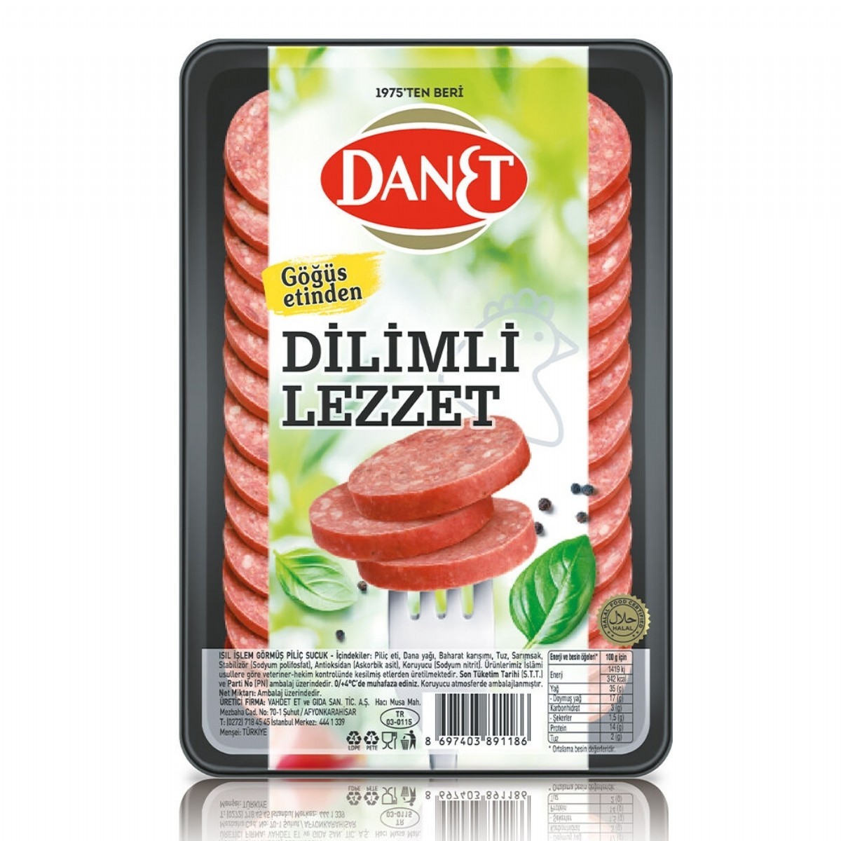 Danet Dilimli Piliç Sucuk 250 Gr