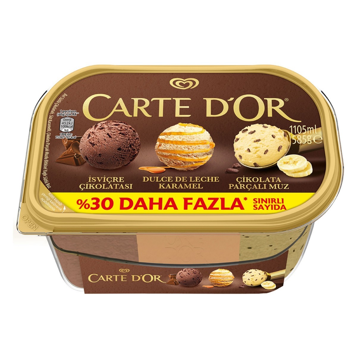 Carte Dor İsviçre Çikolatası Karamel Çikolata Parçacıklı Muz Dondurma 1105 Ml