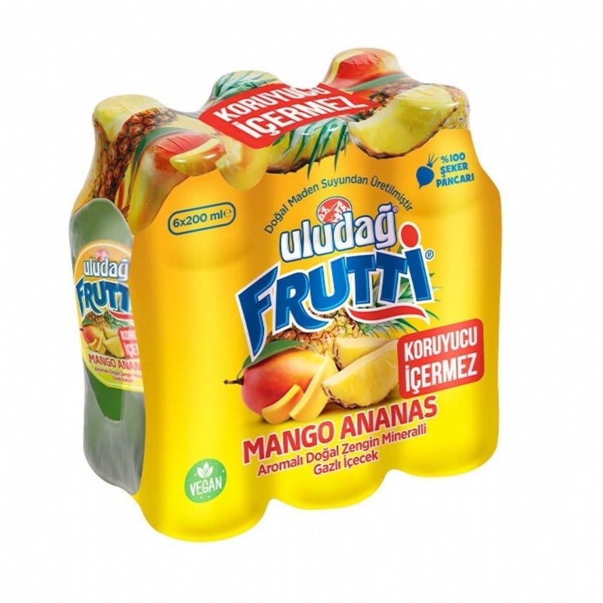 Uludağ Frutti Mango Ananas Aromalı Gazlı İçecek 6x200 Ml