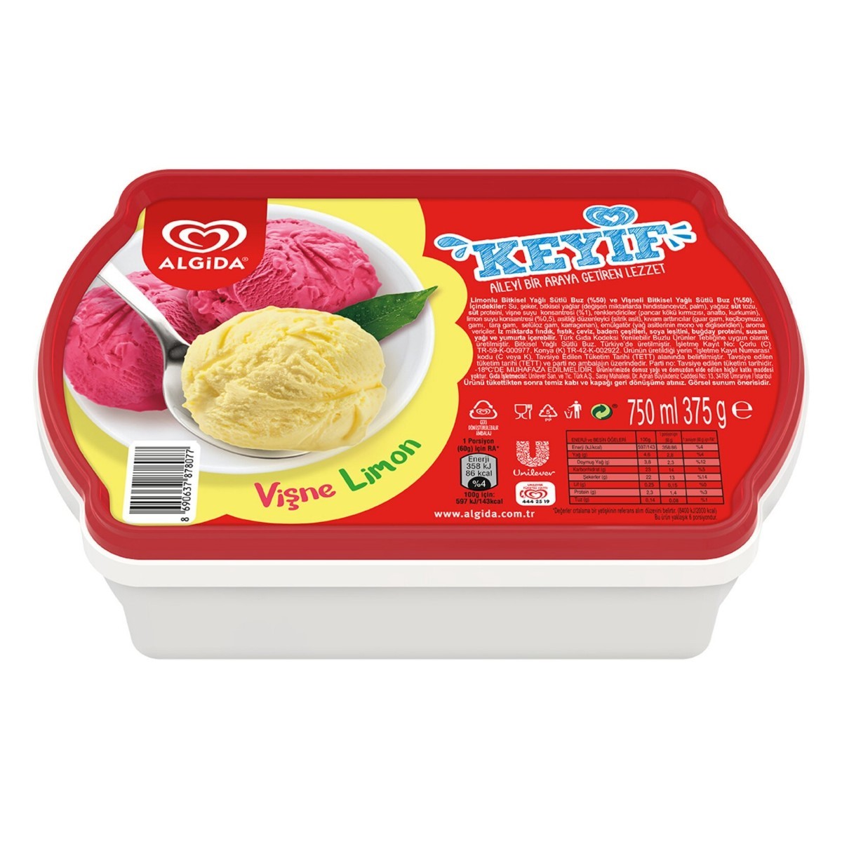 Algida Keyif Vişne - Limon Dondurma 750 Ml