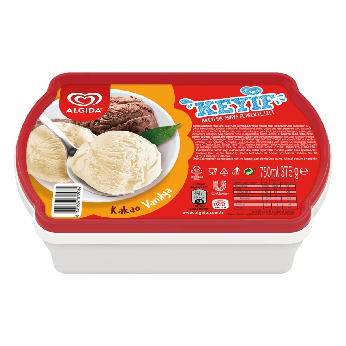 Algida Keyif Kakao - Vanilya Dondurma 750 Ml
