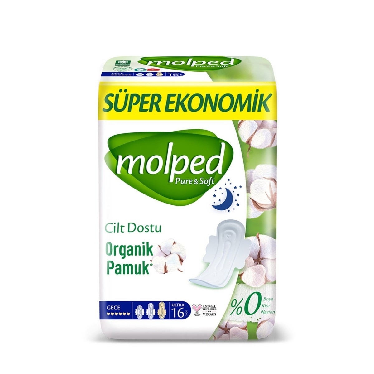 Molped PureSoft Gece Süper Ekonomik Hijyenik Ped 16lı