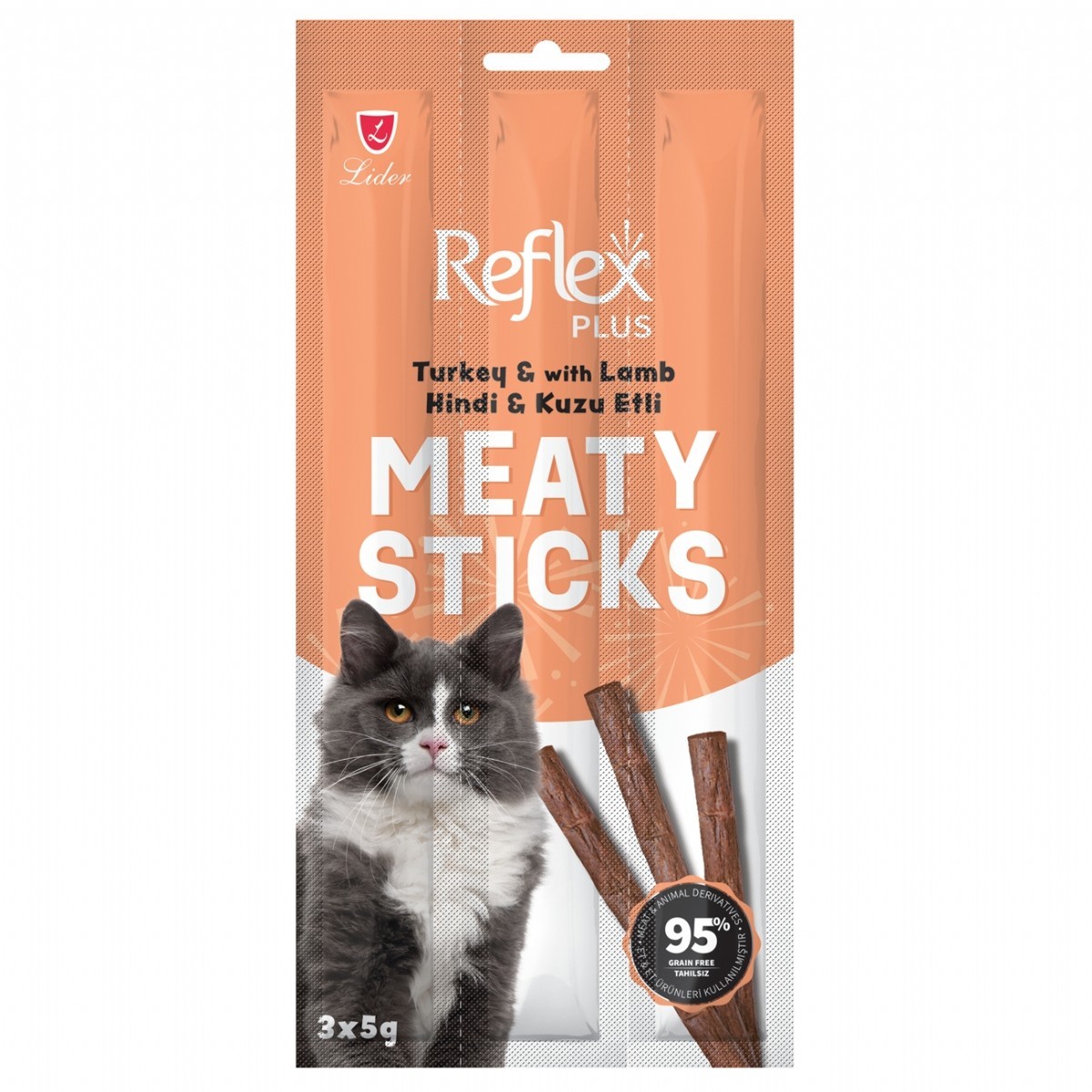 Reflex Plus Hindi ve Kuzu Etli Çubuk Yetişkin Kedi Ödül Maması 3x5 Gr