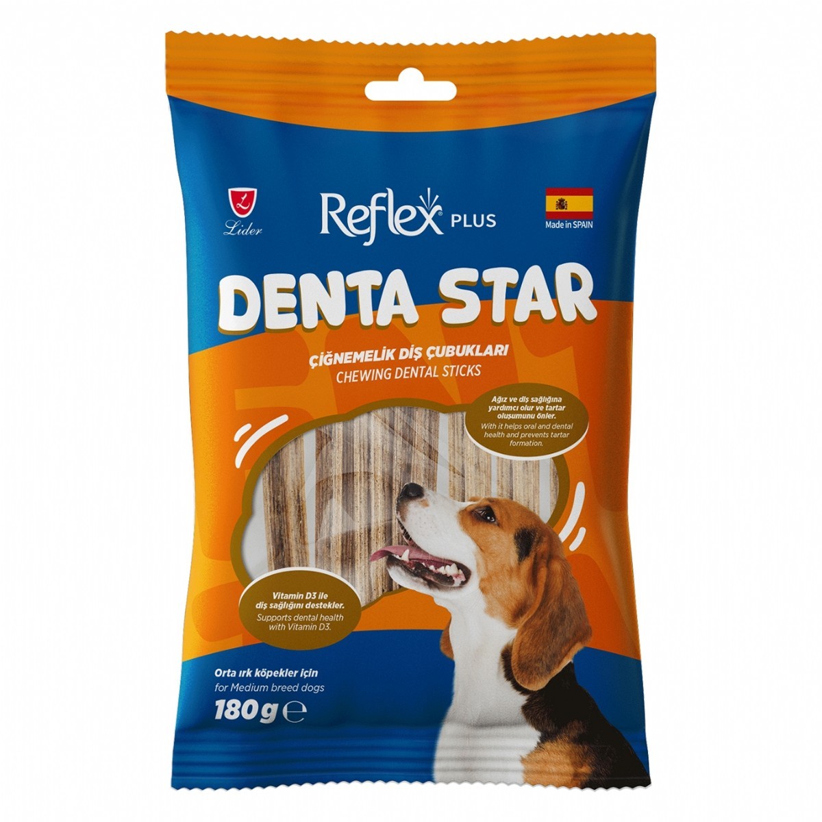 Reflex Plus Çiğnemelik Diş Çubukları Orta Irk Yetişkin Köpek Ödül Maması 180 Gr