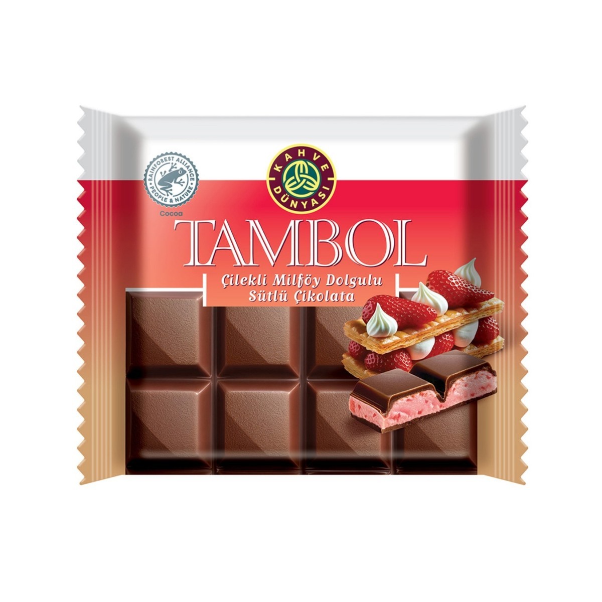 Kahve Dünyası Tambol Çilekli Milföy Dolgulu Sütlü Çikolata 100 Gr