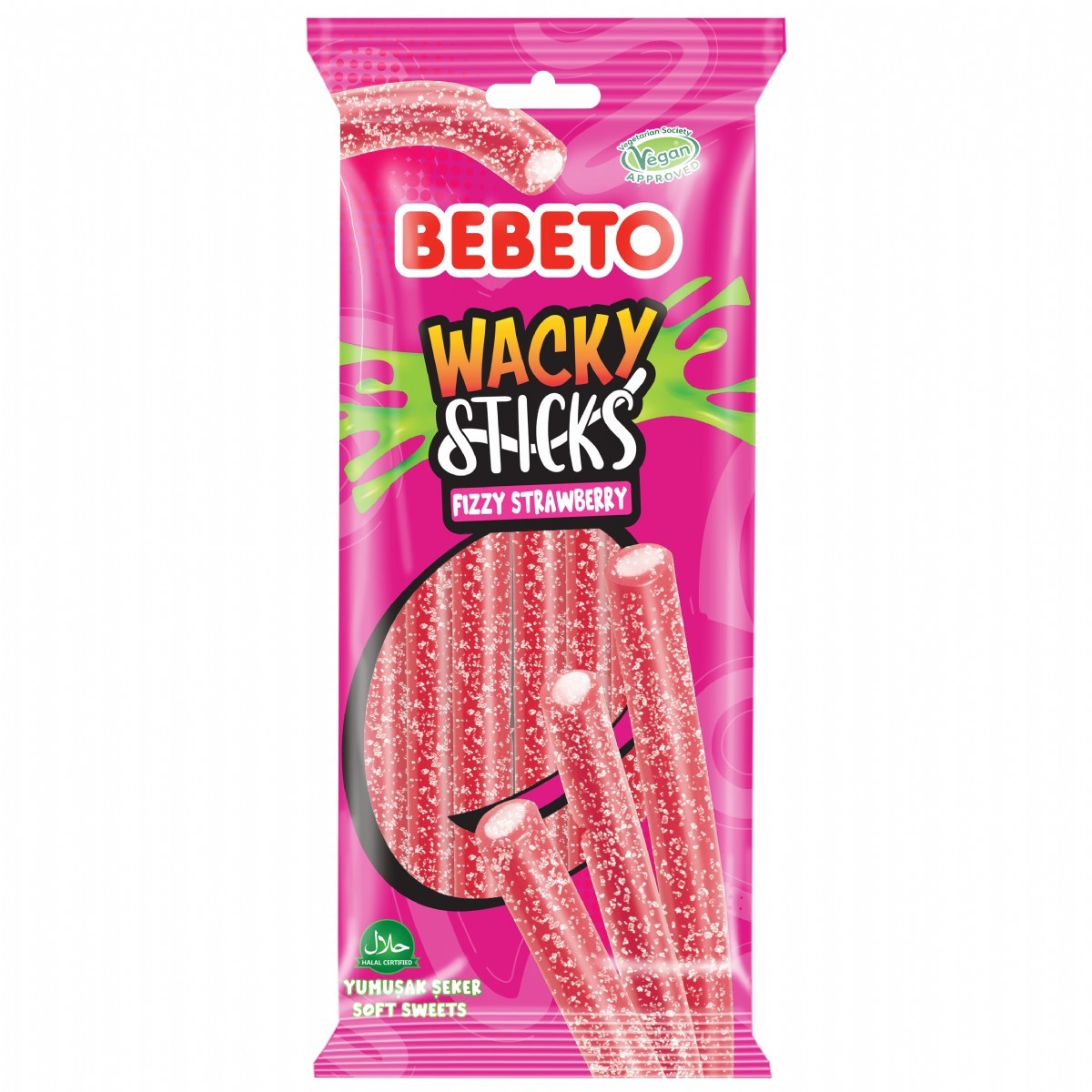 Bebeto Wacky Sticks Strawberry Jelibon 75 Gr