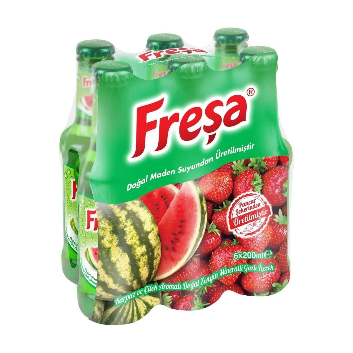 Freşa Karpuz Çilek Aromalı Doğal Zengin Mineralli Gazlı İçecek 6lı