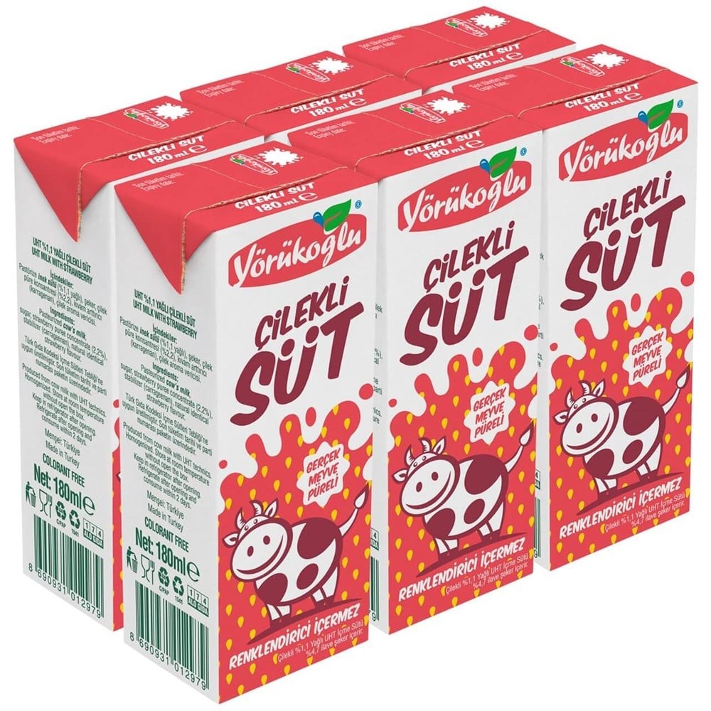 Yörükoğlu Çilek Aromalı Süt 6x180 Ml