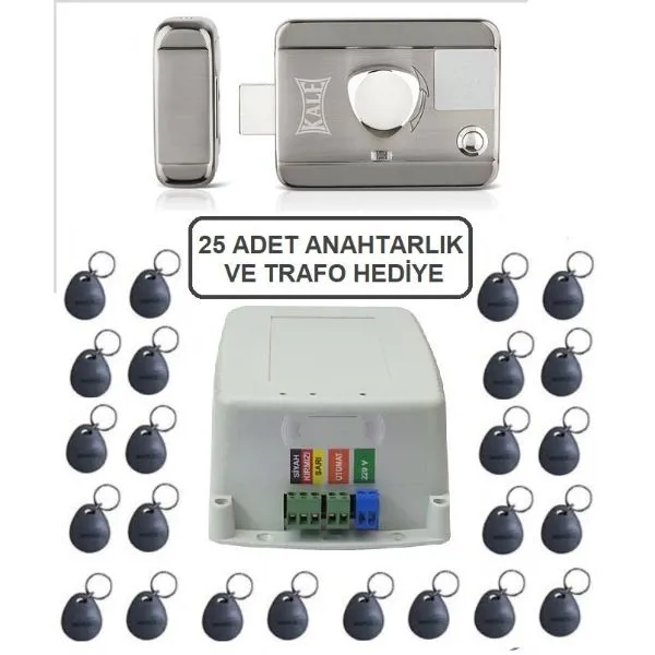Kale SESSİZ + GÜVENLİ manyetik elektrikli trajlı apartman kapı kilidi (motorlu otomat) + kartlı sistemi + trafosu + 25 çip - Kale Kilit - Ürün Görseli 1